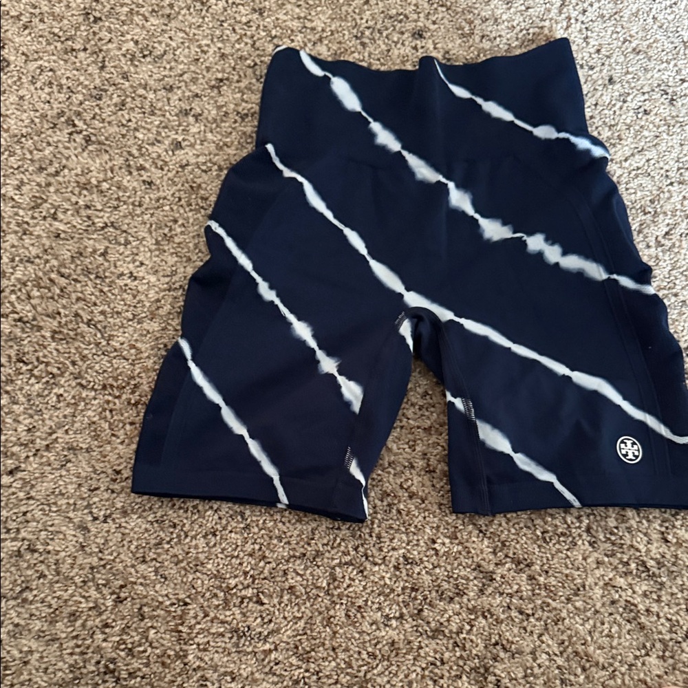 Tory Sport Dark Blue and White Patterned Bike Shorts